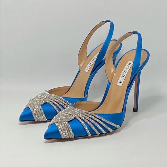 Aquazzura Gatsby Crystal-Embellished Satin Pumps size 39 - Picture 1 of 12